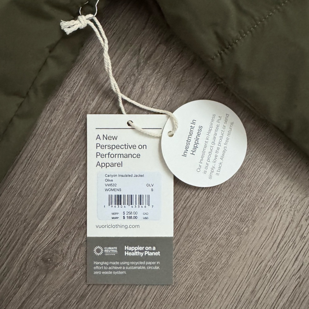 VUORI CANYON INSULATED JACKET•OLIVE•SIZE SMALL - Picture 12 of 15